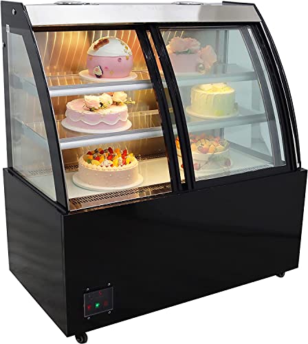 INTBUYING 220V 47inch Glass Refrigerated Cake Pie Showcase Bakery Display Case Cabinet Floor Arc-shaped Front Door