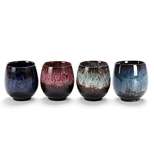 Lxuwbd Jianzhan Ceramic Teacup, Kung Fu Tea Set, Coffee cup，Yerba Mate Set Ceramic Mate CupSet of 4 (4 colors)