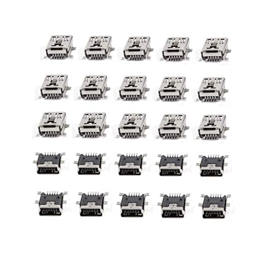 bnafes Mini USB Type B Female Port 5-Pin 180 Degree SMD SMT PCB Jack Socket - (25 Pcs)