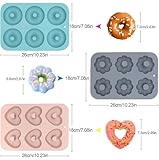 SmartKitch 3 Pack Silicone Donut Pan for Baking, Non-Stick Doughnut Pan, 6 Cavity Heritage Bundtlette Cake Silicone Mold for Baking (Blue+Gray+Pink)