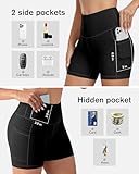 CHRLEISURE Womens Biker Shorts with Pockets: High Waisted Tummy Control Spandex Workout Yoga Athletic Gym Shorts 4 Packs(5'' 4Black, L)