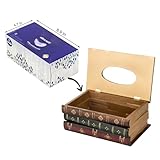 Crafted Classical Retro Wooden Antique Book Tissue Box Cover Rectangular Tissue Holder Dispenser Paper Cover Case Napkin Holder Home Decor for Bathroom living room office car kitchen