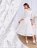 Dressystar Long-Sleeve A-Line Lace Bridesmaid Dress Midi for Wedding Formal Party L White