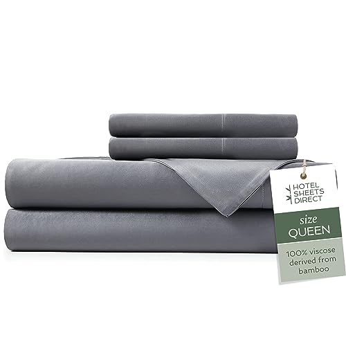 Hotel Sheets Direct 4 Piece Bed Sheet Set Queen Size, 100% Viscose Derived from Bamboo Sheets Set with 2 Pillowcases, Cooling & Breathable Luxury Bedding, Moisture-Wicking & Silky Soft, Dark Gray