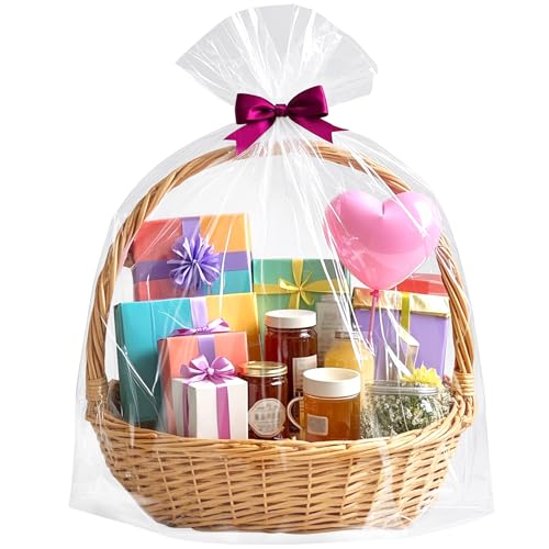 Yotelab Extra Large Cellophane Bags, 40x50 Inch Clear Cellophane Wrap for Gift Baskets, 10Pcs Jumbo Huge Clear Basket Bags