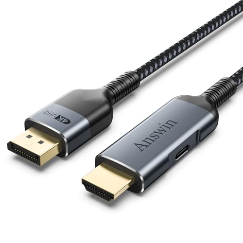 Answin 6.5Ft HDMI to DisplayPort Cable, 4K HDMI to DP for Xbox One/360/PS3/PS4/PS5/Mac Mini, PC to Monitor