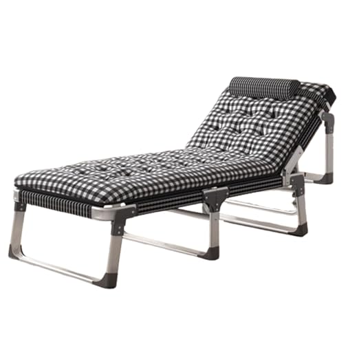 Fold Out Bed with A Mattress, 5-Position Reclining Backrest, Aluminum Alloy Square Tube Camping Cot, Quiet Support Chaise Lounge Chair 150kg Load Capacity(Black)