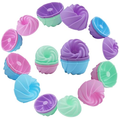 Tongjude 48-Piece Silicone Donut Mold - Non-Stick, Reusable Silicone Baking Cups, Mini & Medium Spiral Molds for Bagel, Muffin, Jello and Cake Baking