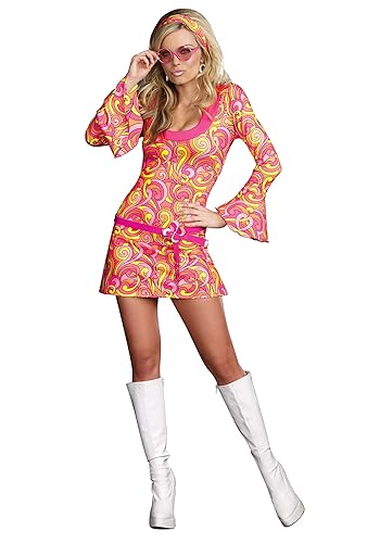 Dreamgirl Adult Womens 70s Disco Costume, Groovy Go Go Dancer Outfit, Womens Go Gorgeous Halloween Costume - Large