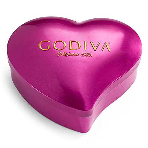 Godiva Chocolatier Heart Shaped Box of Chocolates - Assorted Milk and Dark Chocolates Individually Wrapped in Keepsake Tin, Premium Valentines Variety Pack for Women - 9 pc