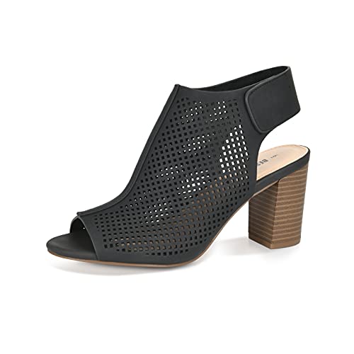 BEST TRENDY Peep Toe Booties Women,Loop Strap Mid Block Heel Sandals for Women，Stylish black wedge sandals for women - Trendy Open Toe Booties with Adjustable Ankle Strap - 3 Inch Heel