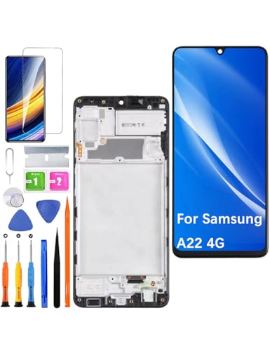 Screen Replacement for Samsung Galaxy A22 4G Incell LCD for Samsung A225F A225F/DS A225M A225M/DS LCD Display Touch Digitizer Assembly with Repair Part Tools (Black with Frame,Not for A22 5G/A226)