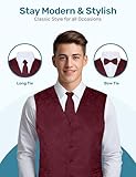 S.H. Churchill & Co. Men's 4 Piece Paisley Vest Set, with Bow Tie, Neck Tie & Pocket Hanky - L, Burgundy