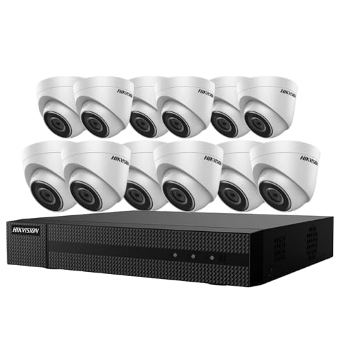 HIK-Vision 4K 8MP IP Kit, 16 Channel 4K 8MP NVR 4TB with 12 x 4MP Outdoor Turret Dome Cameras 2.8mm Wide Angle IP67 H.265+ Compatible with Hikvision Hik-Connect, Cable not Included