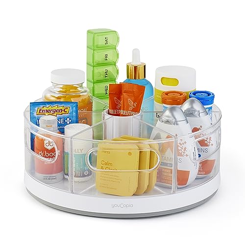 YouCopia Crazy Susan Lazy Susan Organizer, 6 BPA-Free Removable Clear Bins with Handles, Rotating Storage Turntable for Kitchen Cabinet, Pantry and Bathroom Organization,White