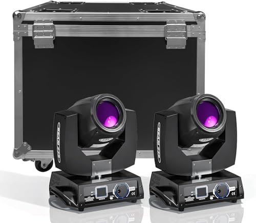 2Pcs 230W Moving Head Light with Flight Case 7R RGBW DJ Lights - 8 Prisms 17 Gobos 14 Colors Beam Stage Light for Party Wedding Concert Church Live Show Black