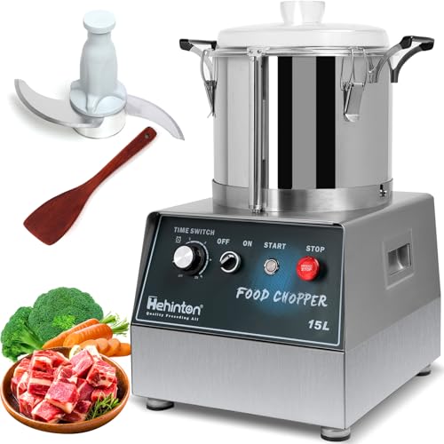 Hehinton 110V Commercial Food Processor 15L/3.96GAL, 1400W Powerful Food Chopper with 2 Extra S-Curve Blades, Multi-functional Processor [Chop, Mince, Puree] for Vegetables, Meat, Grains, Nuts