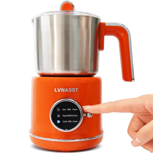 Stainless Steel Milk Frother for Coffee, 3-in-1 Electric Milk Warmer & Foam Maker, 12oz Hot Cold Frothing, Thick Foam for Macchiatos, Cappuccinos (Orange)
