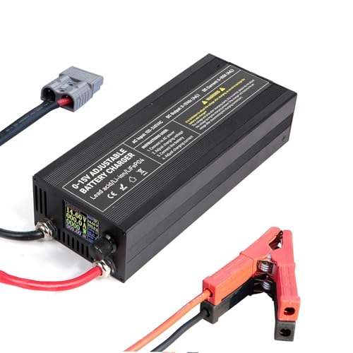 14.6V 100A LiFePO4 Battery Charger, Adjustable 0-15V/0-100A Smart Charger with Anderson to Alligator Clip, Portable Fast-Charging for Car, Motorcycle, Golf Cart, Fishing Boat, Deep Cycle Battery