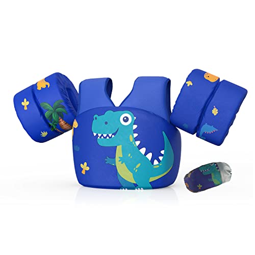 DOOHALO Kids Swim Floats for 28-70 Pounds Kid Arm Shoulder Float Vest Fit for 2-8 Years Older Boys Girls Toddler Baby Children Dinosaur Blu
