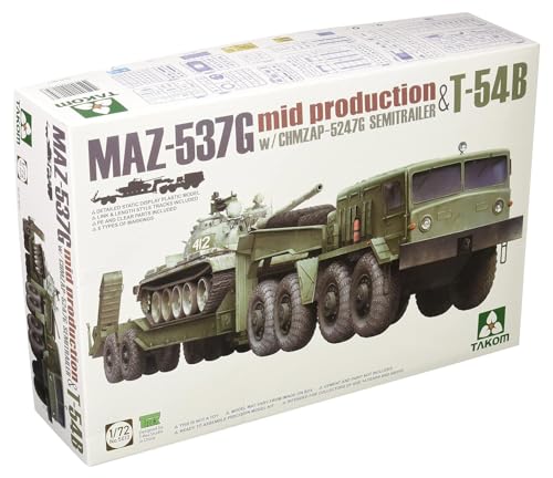 Takom 1/72 Scale Russian Army MAZ-537G Tractor CHMZAP-5247G w T-54 - Plastic Model Building Kit # 5013