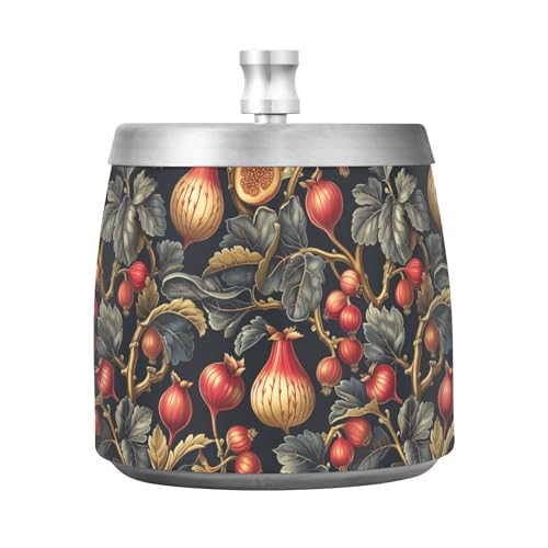 Plant Fig Red Black Stainless Steel Ashtray with Lid for Home Office Bar,Smokeless Decorative Decorative Cigar Ashtray for Cigar Decor ceniceros para exteriores de mesa