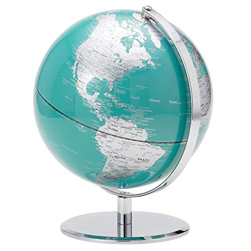 Torre & Tagus 8" Teal Desk Globe For Office Home on Metal Stand - Earth Globes For Adults as Home Decor Earth Globe in Educational Home, World Globes With Stand For Living Room, Home Office (Latitude)