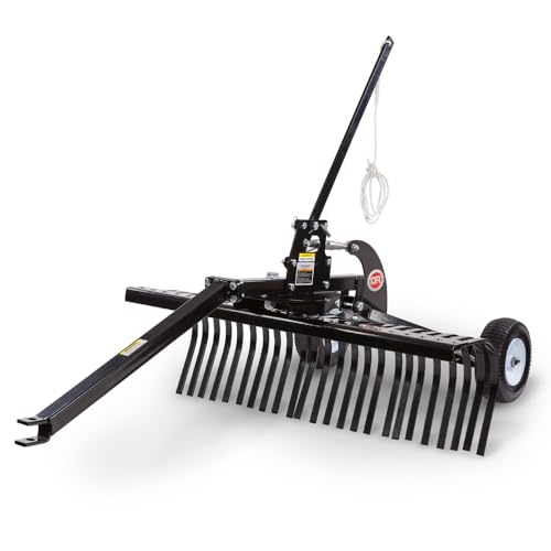 DR ATV Landscape Rake - Pull Behind Rake for Finish Grading, Leveling Gravel, and Removing Loose Debris - 48 Inches Wide for Easy Coverage - Adjustable Tine Depth