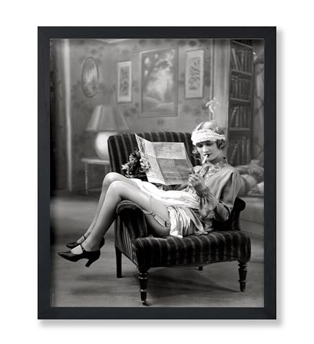 Monem Art Vintage Smoking Flapper Girl Poster - Retro Reading in Stockings Print - Lingerie Art - Fashion Art - Glam Gift for Her, Women - Decor for Bedroom, Living Room - 16x20 UNFRAMED Wall Art