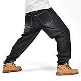 LUOBANIU Men's Fashion Baggy Jeans Straight Leg Denim Loose Fit Vintage Hip Hop Style Dance Skateboard Pants 1769 Black 32