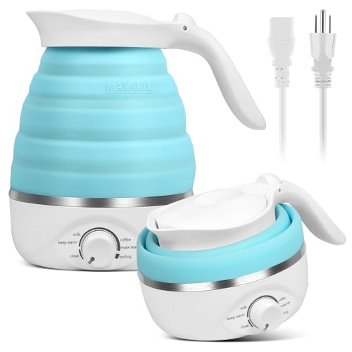 Travel Foldable Electric Kettle, 110V Collapsible Travel Kettle Electric Food Grade Silicone Portable Foldable Electric Kettles 850W Fast Boiling Water 700ml Travel Kettle Electric Portable (Blue)