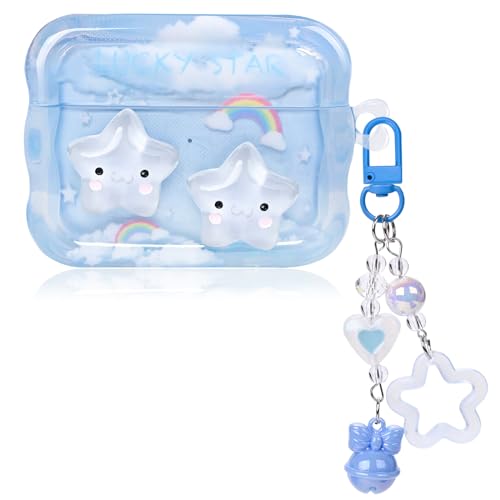 Mainrenka Cute Clear Airpod Pro 2 Case with Love Heart Keychain Compatible with Kawaii Star Airpods Pro 2nd Generation Cover for Women Girl