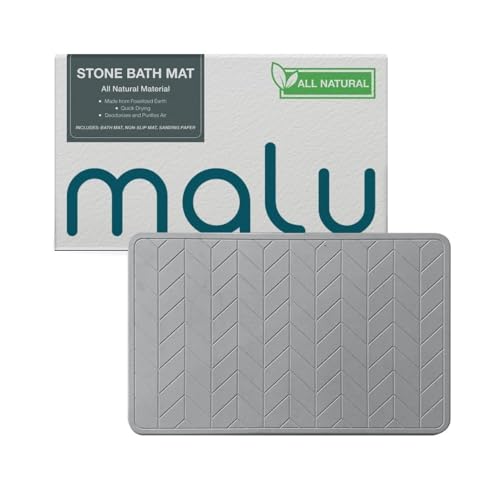 malu Diatomaceous Earth Bath Mat - Fast-Drying Water-Absorbent Stone Wide 23.6 X 15.4 inches Non-Slip Stone Mats for Bathroom Shower Floor - Diatomite Bath Mat with Herringbone Design