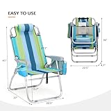 VINGLI Tall Beach Chair 2 Pack, with 5-Position, Cooler Bag, Cup Holders, Towel Bar, Lightweight Folding Beach Camping Chairs for Adults（Blue/Green-16