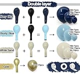 Navy Blue Balloon Garland Double Stuffed Dusty Blue Gold White Sand Balloons Beige Cream Metallic Latex Arch Kit for Neutral Baby Shower Graduation Birthday Party Decoration