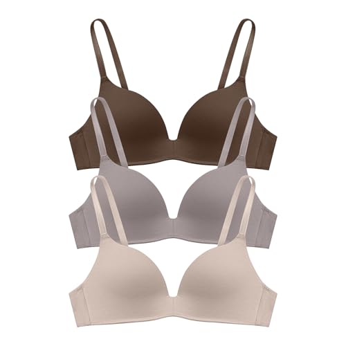 Eleplus 3 Pieces Lightly Lined Wireless Bras for Women Comfy Plunge T Shirt Bra Pack (Mixcolor1,36B)