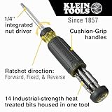 Klein Tools 32305 Multi-bit Ratcheting Screwdriver, 15-in-1 Tool with Phillips, Slotted, Square, Torx and Combo Bits and 1/4-Inch Nut Driver