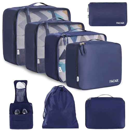 BAGAIL 8 Set Packing Cubes Luggage Packing Organizers for Travel Accessories-Indigo