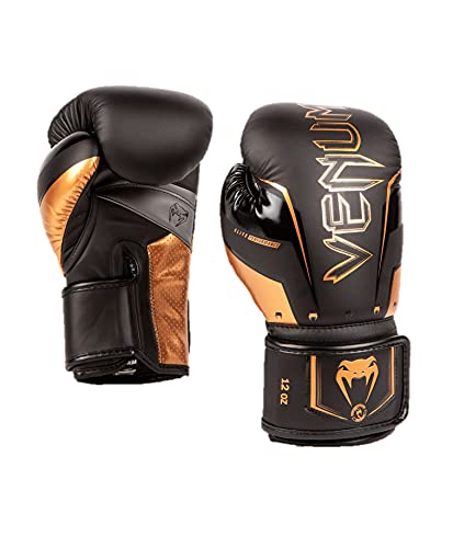 Venum Mens Elite Evo Boxing Gloves, Black/Bronze, 12 Oz US