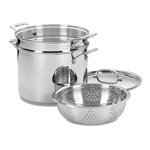 Cuisinart 4-Piece Cookware Set, 12 Quarts, Chef's Classic Stainless Steel Pasta/Steamer, 77-412P1