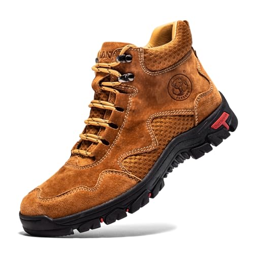FLYLAND Men's Chukka Boots Casual Leather Shoes Ankle Shoes Non Slip Breathable Comfortable Mid Top for Driving Walking Outdoor (Brown, 10.5)