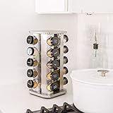 Orii 20 Jar Spice Rack with Spices Included - Revolving Tower Organizer for Kitchen Spices and Seasonings, (Stainless Steel)