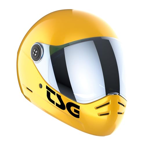 TSG - Pass 2.0 Full-face Premium Helmet w/Two Visors | Downhill Skateboarding, E-Skating, E-Onewheeling, Longboarding | Nose Ports, Air Flow Channels, Ear Slots, Adjustable Pads, Gloss GoldRush, Large