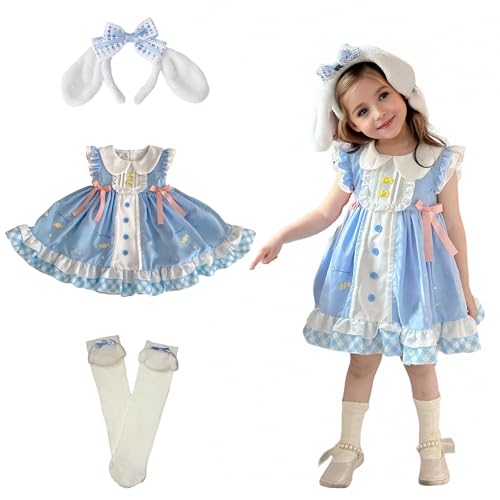 noxozoqm Princess Dress Ruffle Sleeve Dress Cartoon Anime Casual Clothes for Girls Home Party Play Wear 140