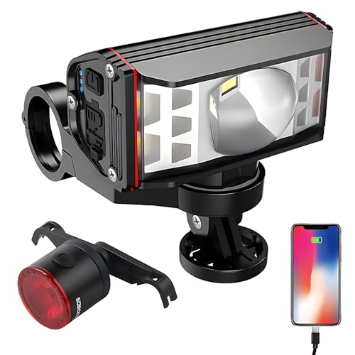 STONEBROOK 1800LM Smart Bike Lights Set – Rechargeable 5200mAh Headlight & 7-Mode Taillight, IP65 Waterproof, Power Bank for Night & Mountain Cycling