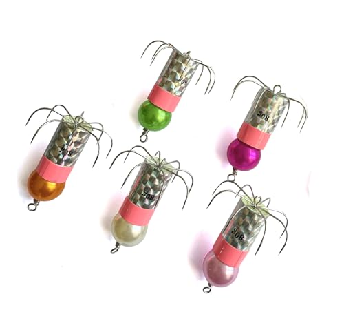 KTGCOZS Pack of 5 Squid Jigs Head Fishing Hook 60g Glow Octopus Squid Heads Hooks Luminous Simulation Umbrella Hook