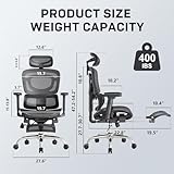 Ergonomic Office Chair, Breathable Mesh with Adaptive Lumbar Support, 3D Headrest, Armrests, Retractable Footrest, and a Six-Position Adjustable Backrest, Black