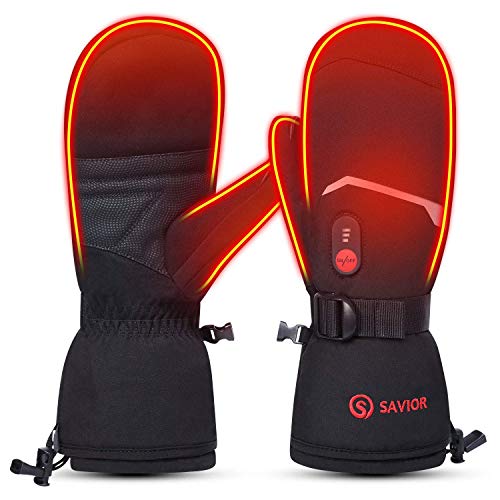 SAVIOR HEAT Heated Mittens Battery Ski Gloves, Electric Rechargeable Mitts for Skiing Camping Hiking Arthritis Hands Men Women (M)