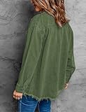 Vetinee Women's Womens Spring Jacket Oversized Boyfriend Elm Green Front Button Up Frayed Raw Hem Long Sleeve Pockets Denim Jean Jacket Shacket Large Size 12 Size 14