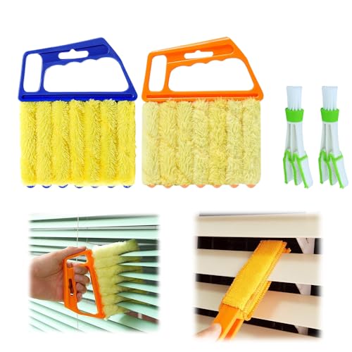 hoehew 4PC Blind Cleaner Duster Tool, 2025 Upgrade Window Venetian Microfiber 7 Finger Duster Brush Dusting Cleaner Tools for Window Shutters Air Conditioner Vinyl Wood Blinds with 4 Cloth Cover (B)